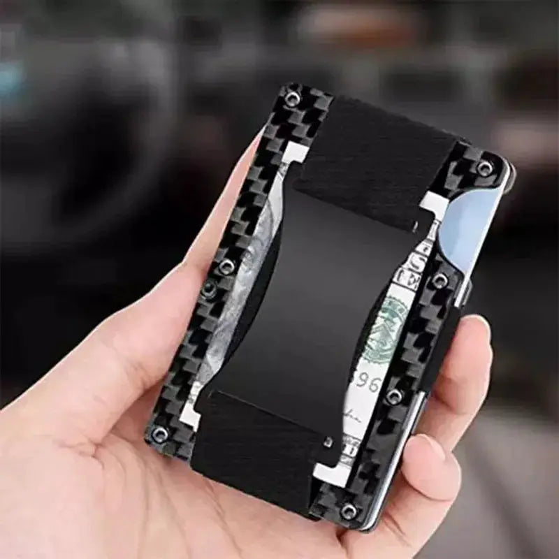 Forged carbon fiber mini slim wallet case for men with cash and card slots