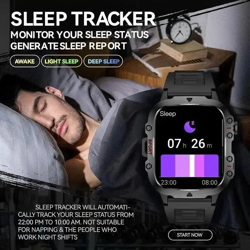 LAXASFIT Rugged Military Outdoor Smartwatch With 2.01 Inch HD Touch Screen And Voice Bluetooth Calling