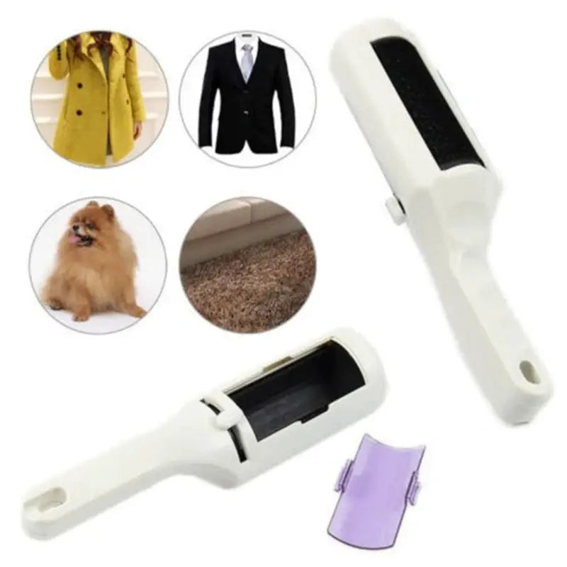Electrostatic lint remover brushes (two-pack) by Simples Market; white handheld pet hair and clothing cleaner