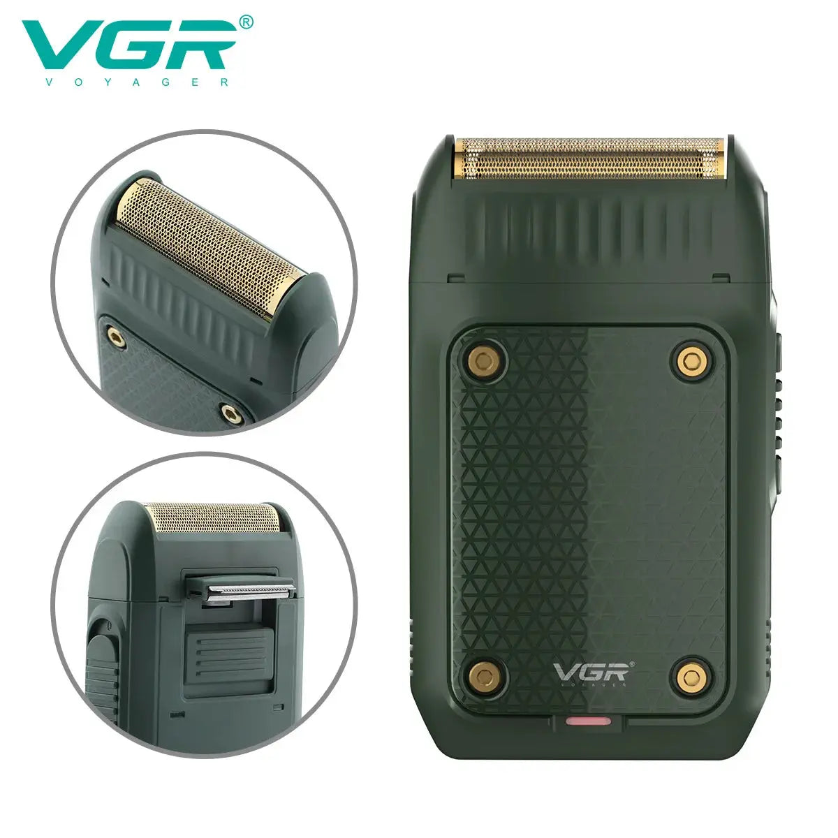 VGR 353 single-blade pro electric foil shaver for men, green portable rechargeable with gold foil head