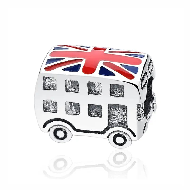 925 Sterling Silver Travel Theme Charms Beads London Bus Paris Suitcase Sam Panda Bracelets Necklaces Women DIY Jewelry