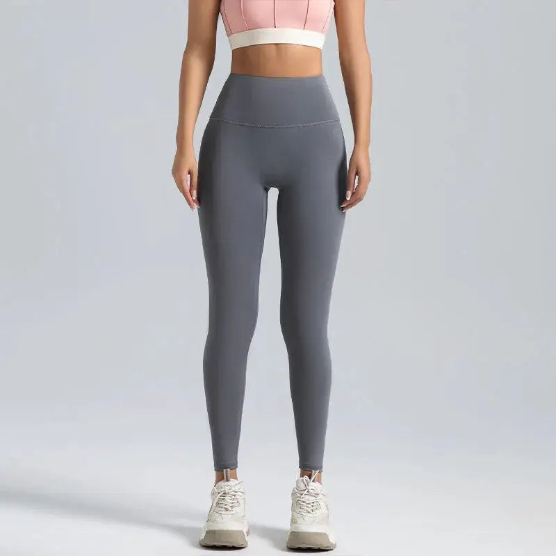 Women's gray high-waisted leggings for yoga with abdominal compression and no-t-line design