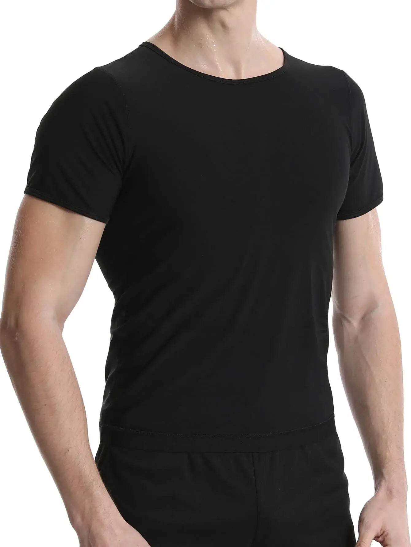 Men's sauna shirt, black short-sleeve athletic top for gym use
