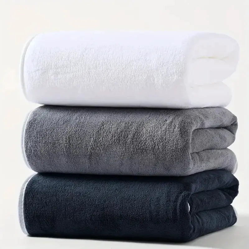 3pc bath towel set by Simples Market, coral velvet, white/grey/black, 70x140 cm