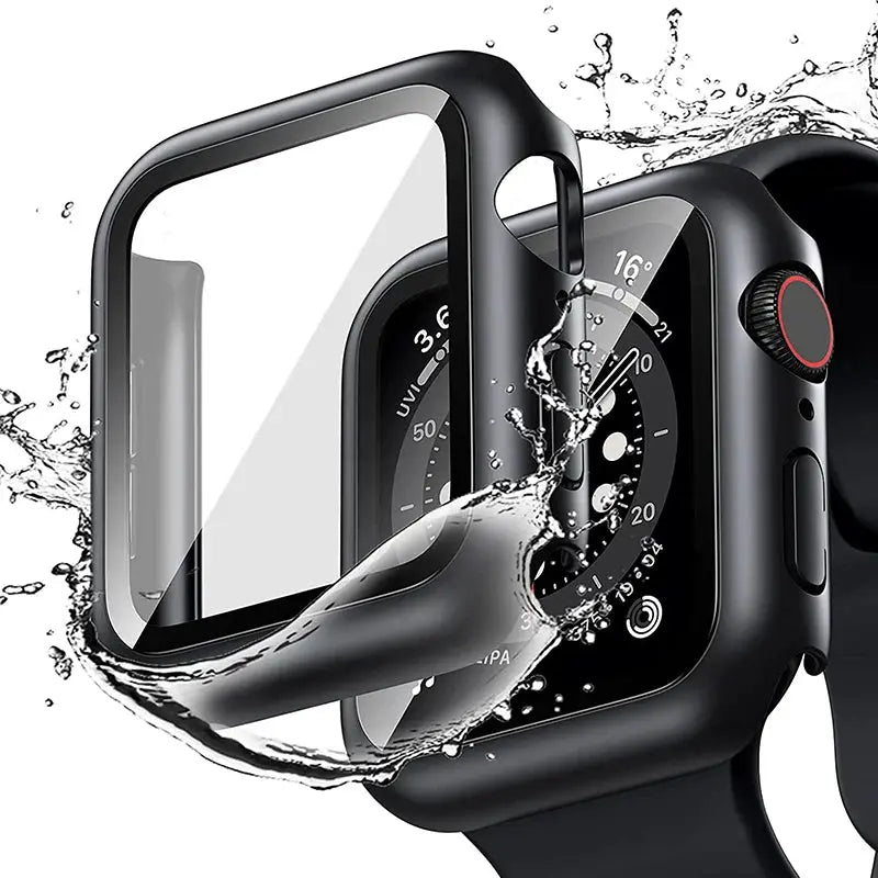 Simples Market tempered glass screen protector with black bumper case for Apple Watch 40,41,42,44,45mm