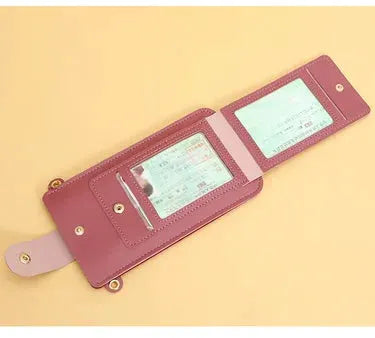 Simples Market pink soft leather wallet crossbody purse with two ID windows