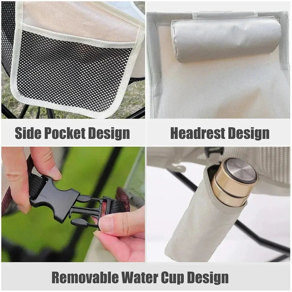 WESTTUNE Portable Folding Camping Chair with headrest, aluminum frame, and side mesh pocket