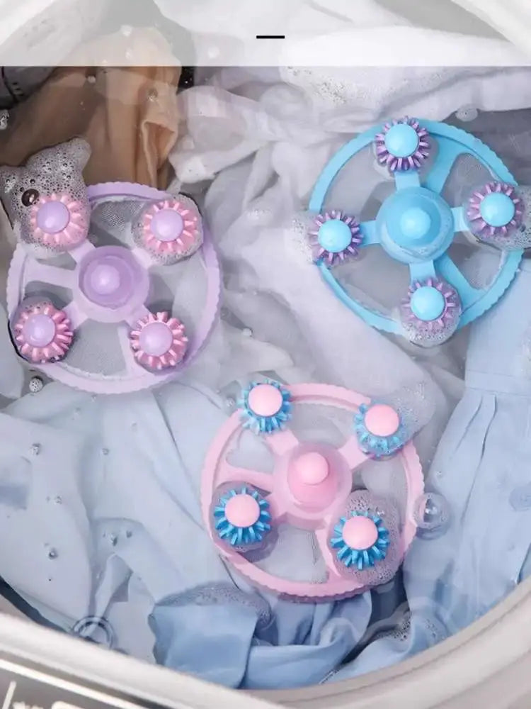 Washing machine lint catcher balls by Simples Market; pastel pink/blue, 3-pack reusable net laundry balls with brushes