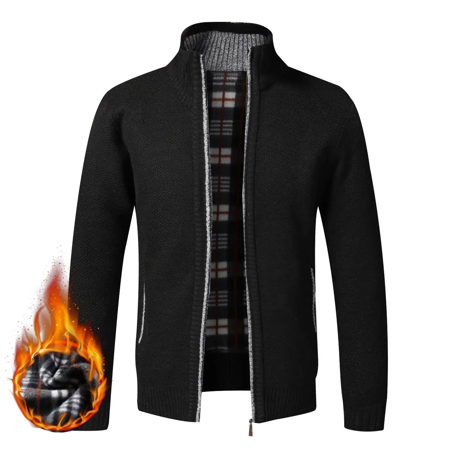 Autumn Winter Warm Cardigan For Men Fleece Full Zip Jacket Slim Fit Luxury Knitted Sweater Coat American Jersey