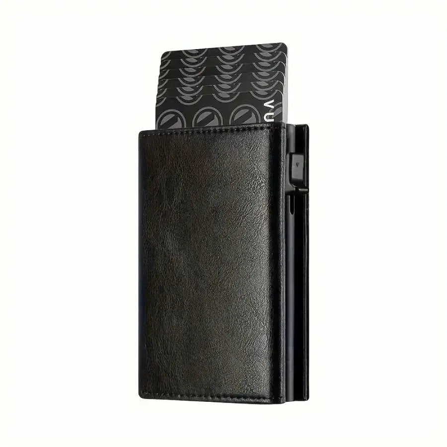 Unisex Minimalist Zipper Wallet With Coin Purse And Automatic Pop Up Metal Card Holder RFID Blocking
