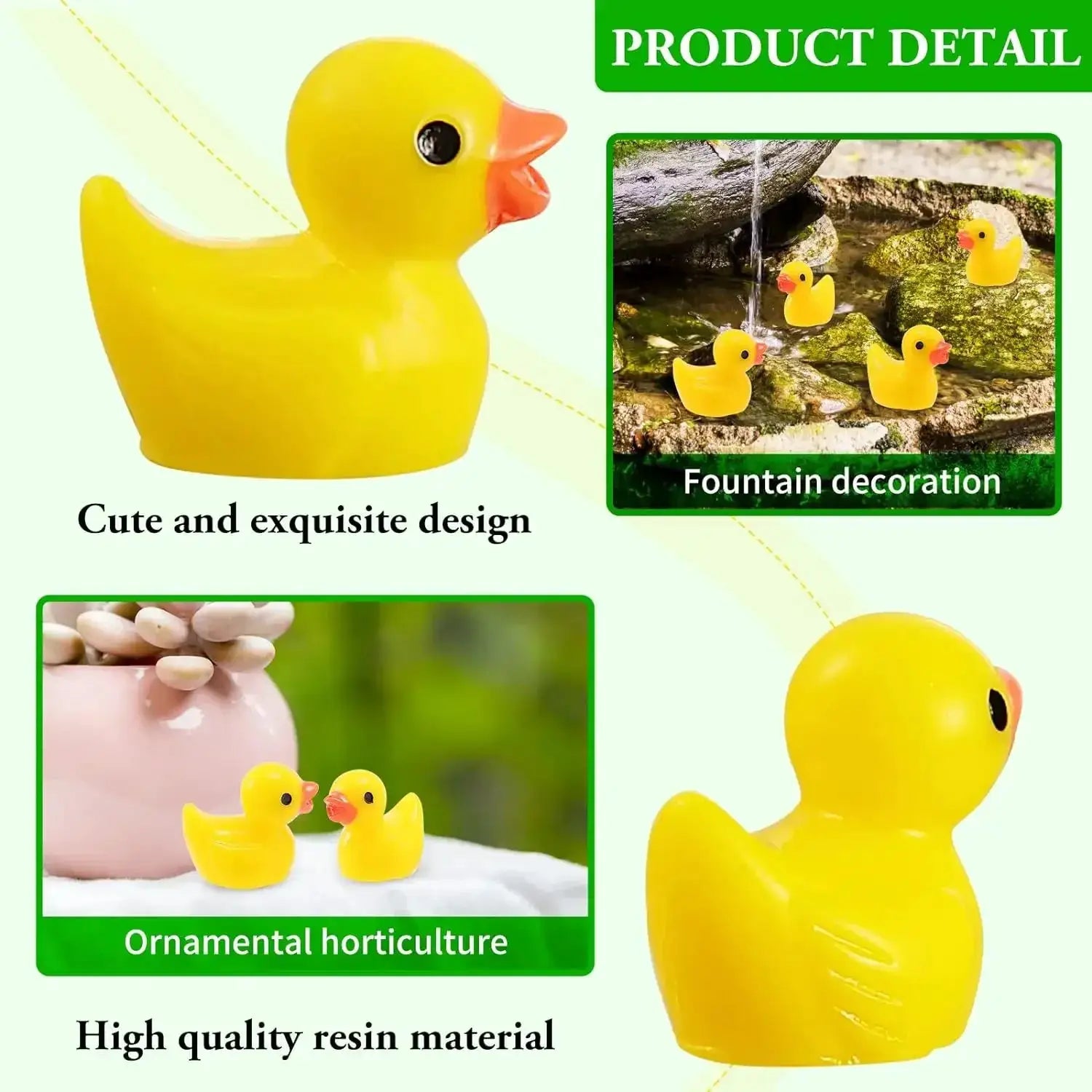 Mini resin duck figures; bright yellow bulk set for party décor and garden micro-landscapes