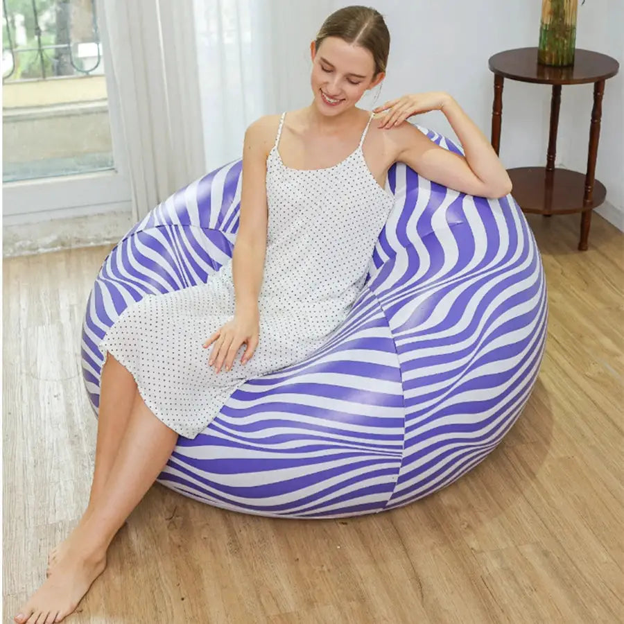 Large PVC inflatable sofa chair lounger in purple zebra pattern