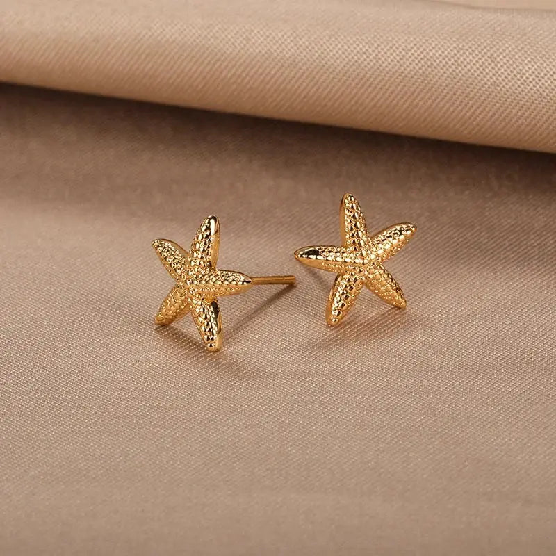 Vintage Summer Starfish Shell Stud Earrings Stainless Steel For Women Ocean Party Jewelry Gift 2025
