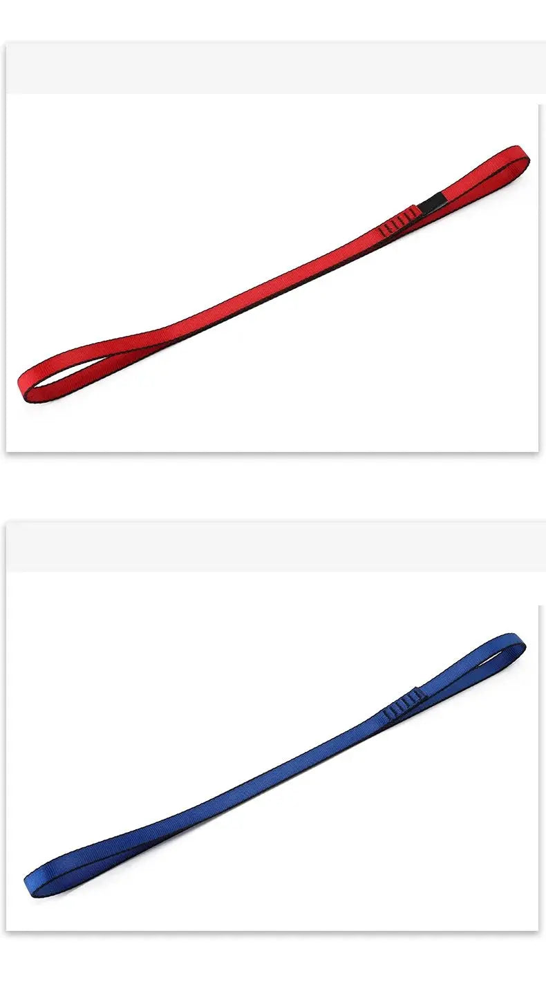 Red and blue rock climbing sling belts, high-strength polyester, 2-pack