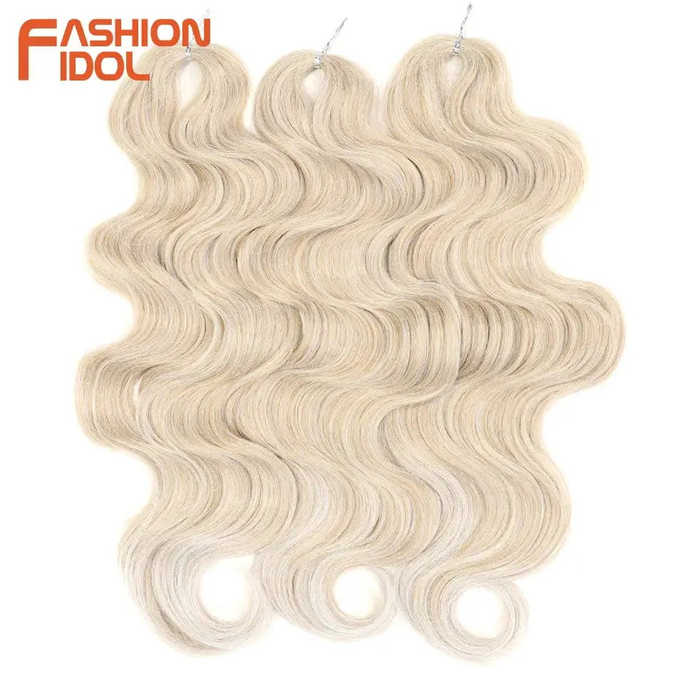 Fashion Idol 3-piece blonde ombre 24-inch soft body-wave crochet hair extensions, synthetic braids