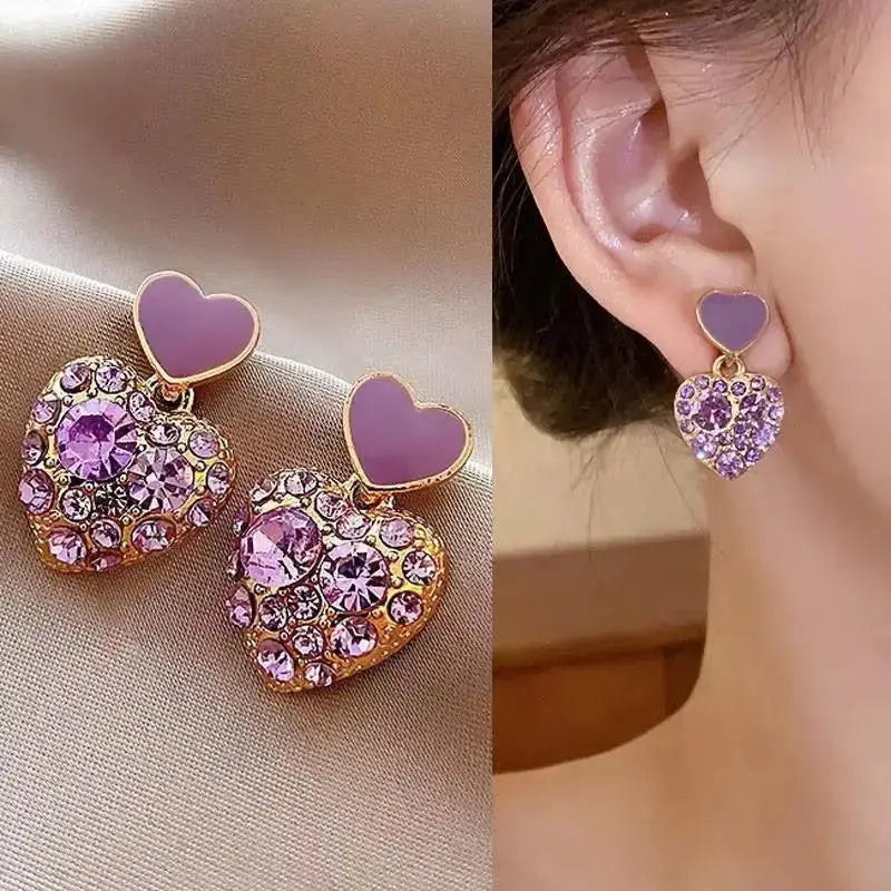 925 Silver Needle Heart Earrings For Women Korean Fashion Crystal Jewelry 2026 Trending Luxury Hoop Earrings