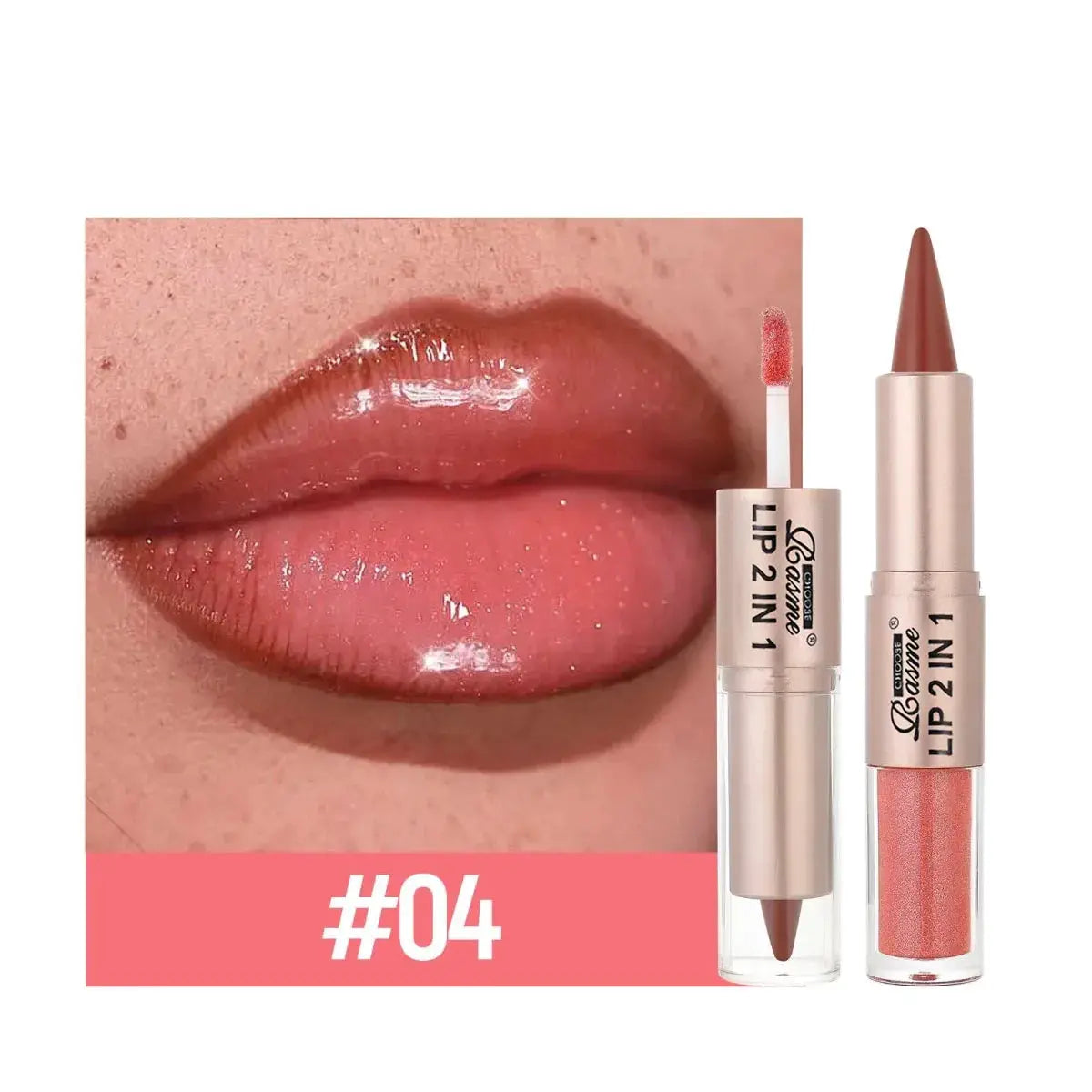2 In 1 Lip Liner And Gloss Pen Nude Brown Gradient Matte Lip Liner Waterproof Contour Lip Gloss