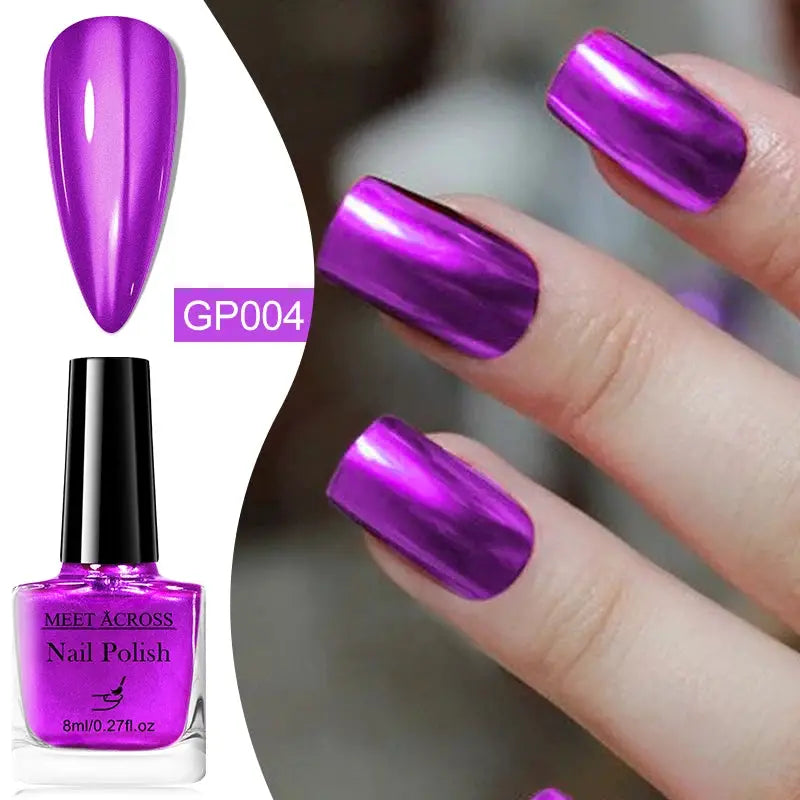 NovaGlow Metallic Nail Polish Mirror Effect 8ml Fast Drying Long Lasting No Lamp Cure Professional Salon Quality