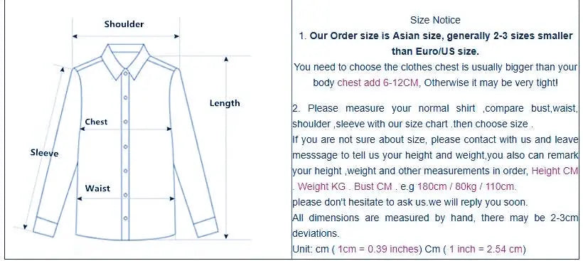 Men's 100% cotton Oxford social shirt diagram with front button placket and measurement arrows.