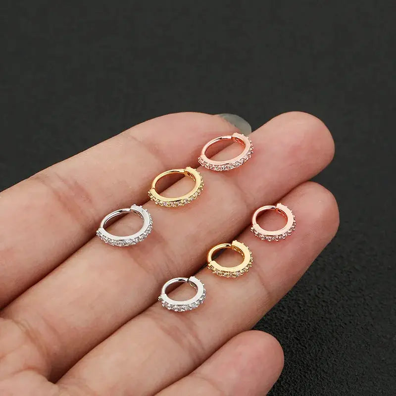 Cubic Zirconia Fake Nose Ring For Women Stainless Steel Round Cartilage Tragus Helix Ear Piercing Body Jewelry