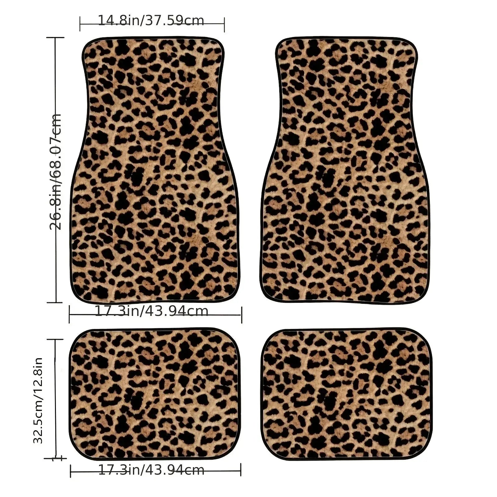Simples Market leopard print all-weather car floor mats set, 4-piece universal size for front and rear seats