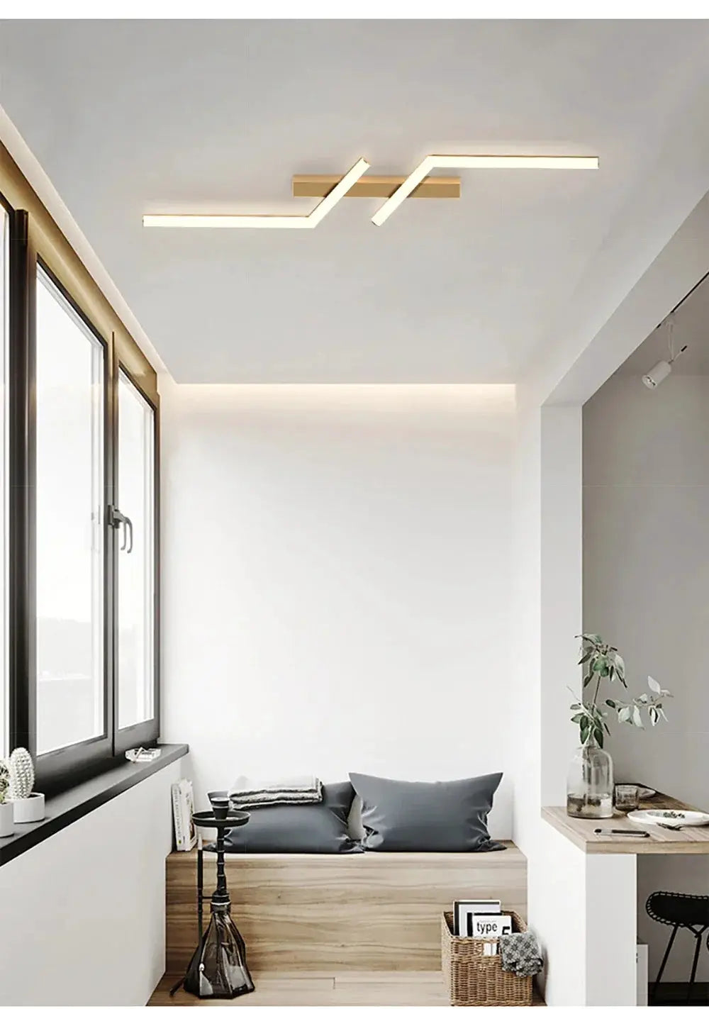 Modern LED ceiling light by Simples Market, gold luster with simple line design, 60/80/100/120 cm