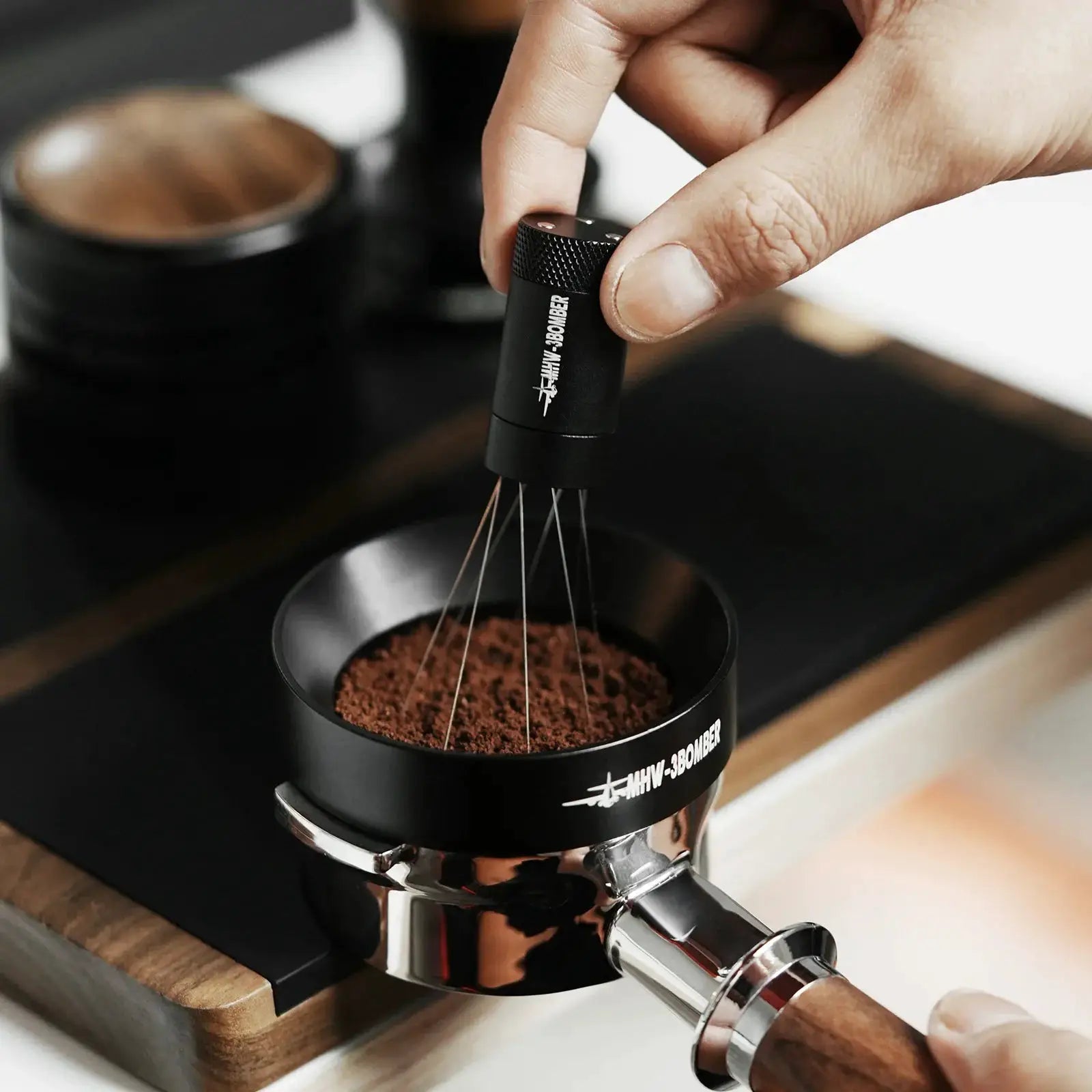 MHW-3BOMBER Espresso Coffee Stirrer With Magnetic Absorption Stand And 8 Needle Distribution Tool Version 2.0