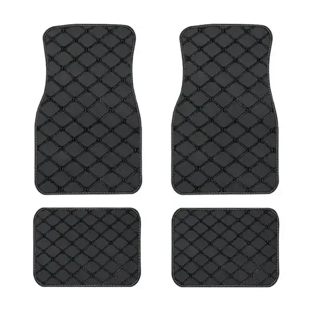 Car floor mats 4pcs universal PU leather waterproof front and rear set by Simples Market, black quilted diamond pattern