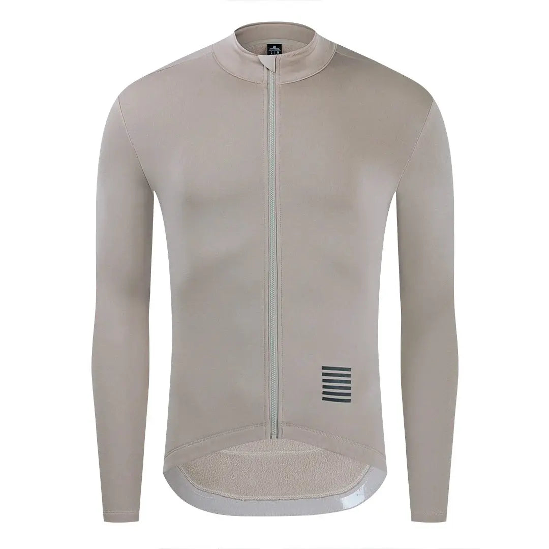YKYWBIKE men's cycling jacket, beige long-sleeve full-zip fleece-lined warm outerwear