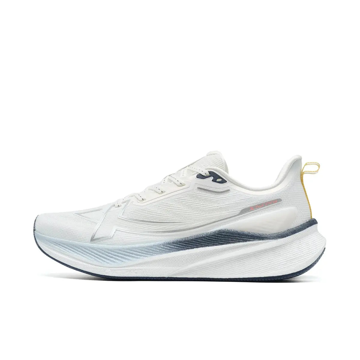 Xtep men's running shoes white mesh upper with cushioned midsole and yellow heel tab