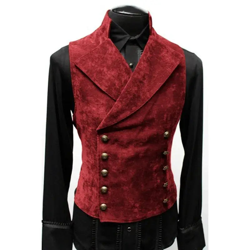 Mens gothic red polyester velvet double-breasted waistcoat vest by Simples Market for costumes