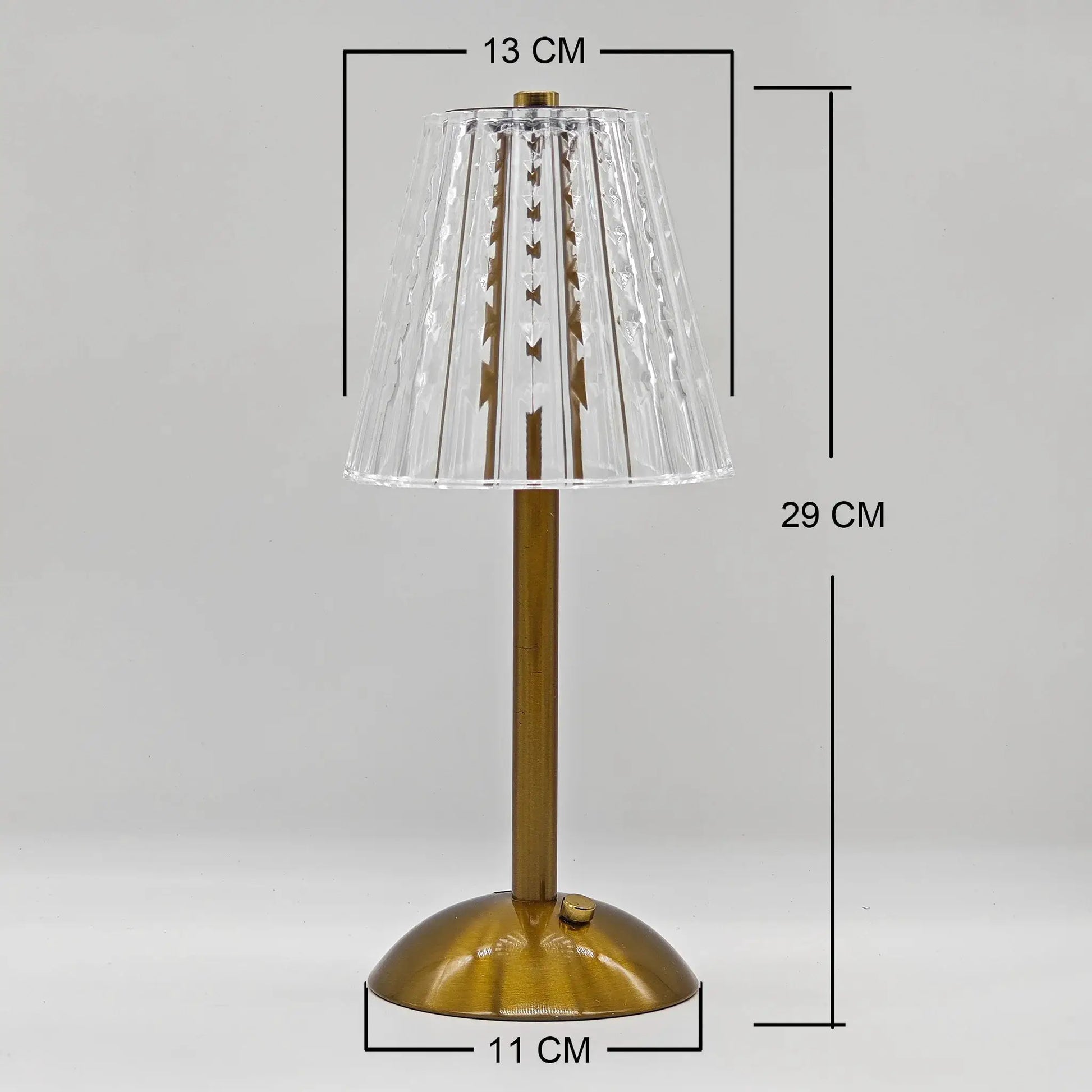 Simples Market crystal retro table lamp with clear crystal shade, gold stem and base, rechargeable dimming LED