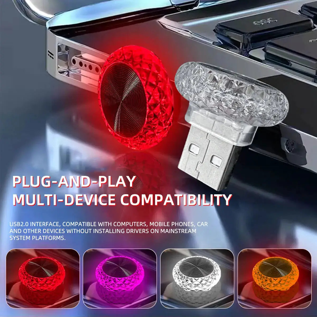 Colorful Portable USB Mini LED Ambient Light for Car Interior and Computer Atmosphere Lamp Plug and Play Night Light