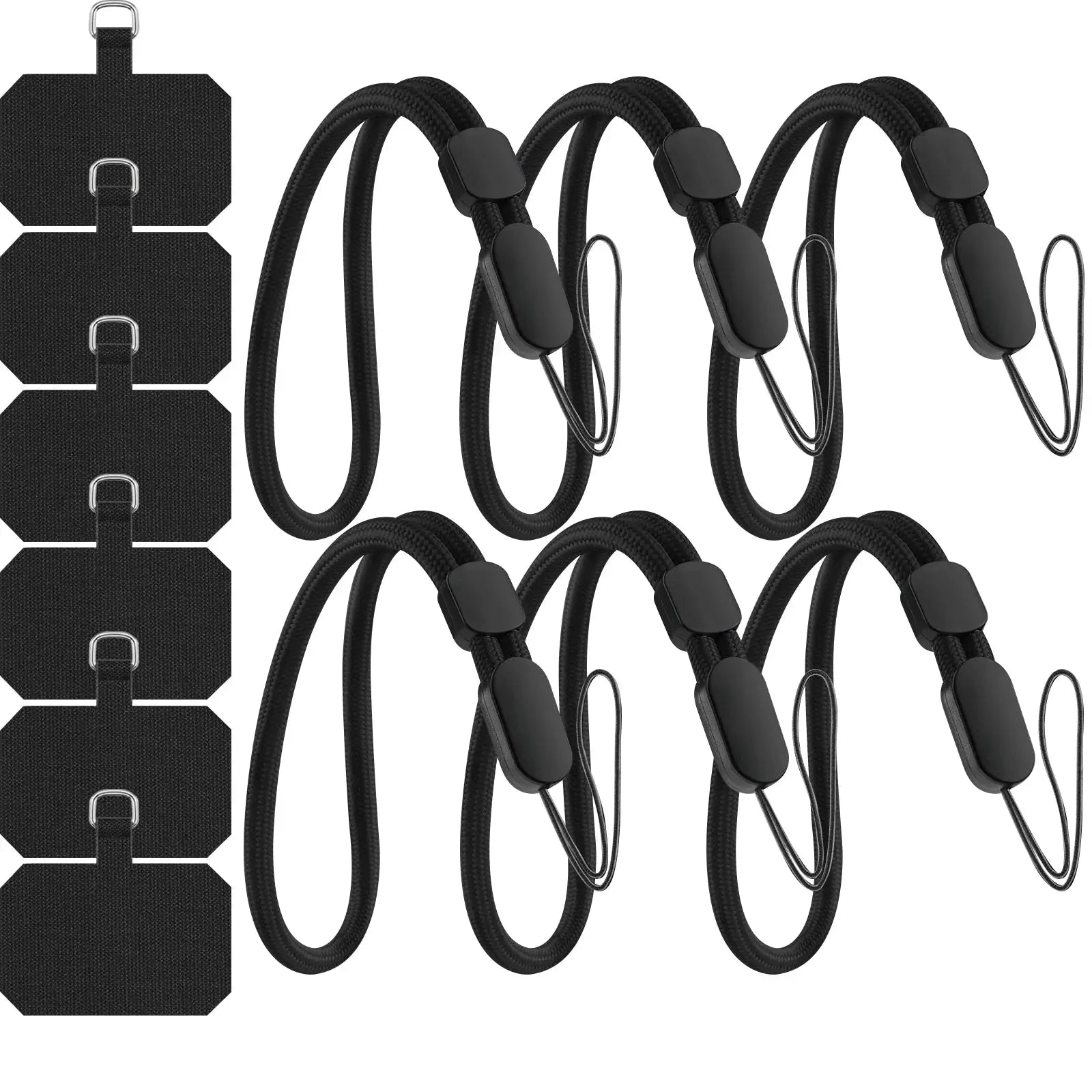 6-pack black nylon wrist strap lanyards with loop attachments for phones, cameras and GoPro