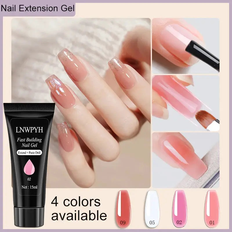 LNWPYH nail gel kit with 4 color gels and glossy nude nails