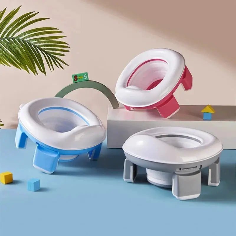 3 In 1 Travel Toilet Seat Foldable Blue Baby Potty Portable Silicone Potty Training Seat With Bags