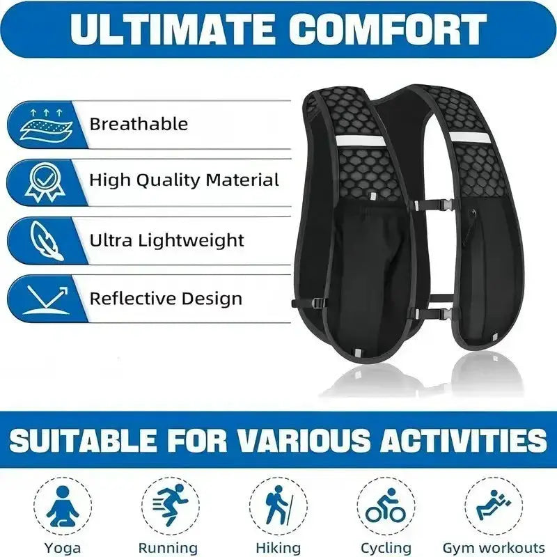 Running Hydration Vest for Women and Men Water Resistant Breathable Backpack for Runs Hiking Cycling Trails Marathons
