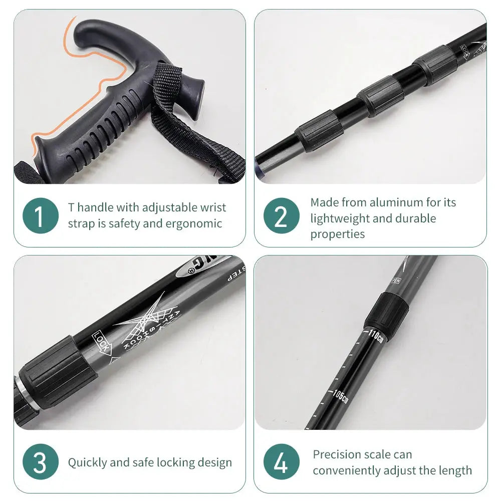 Outdoor Folding Trekking Pole 4 Section Portable Telescopic Hiking Stick Lightweight For Camping And Climbing