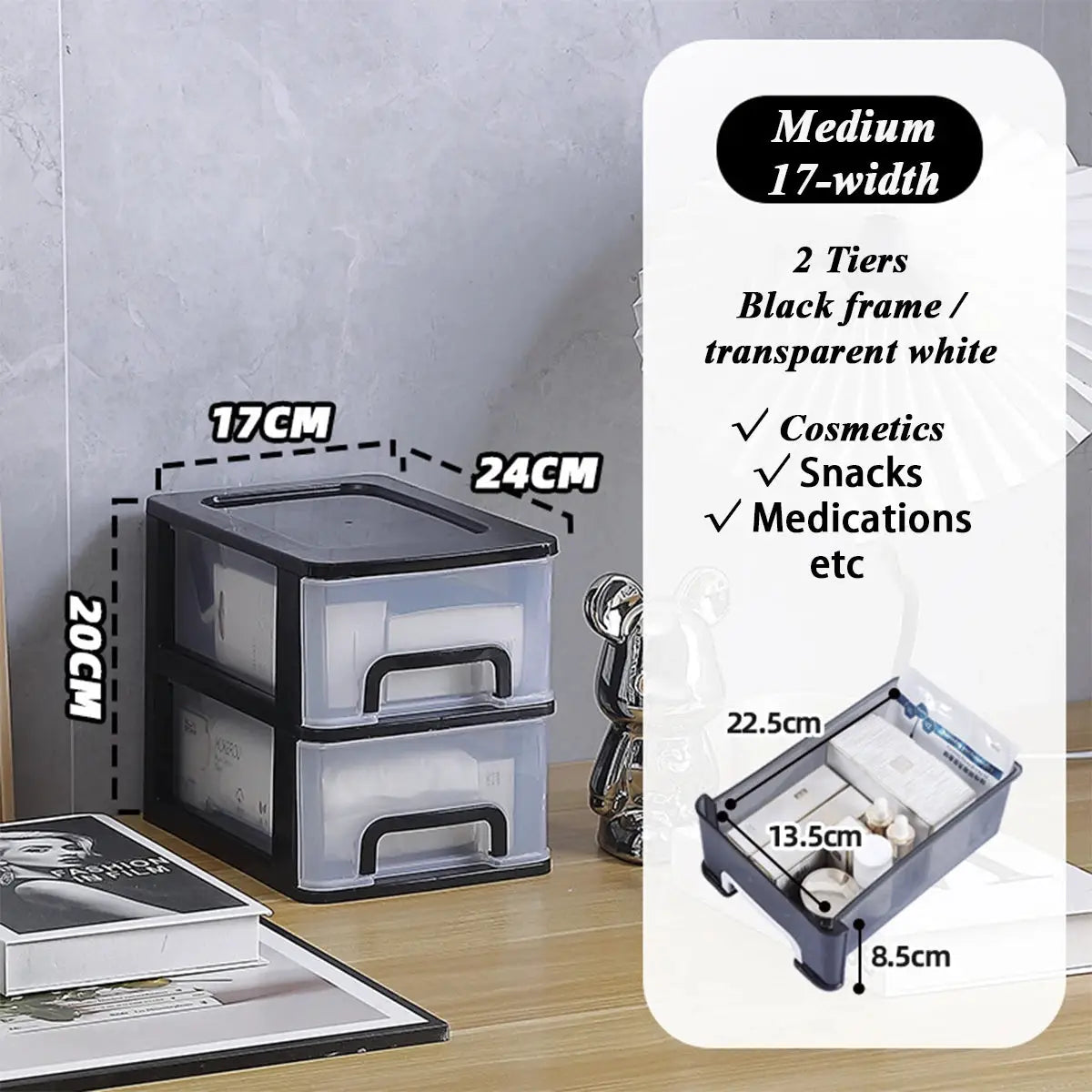 Clear Desktop Storage Box With Drawer Heightened Table Organizer Plastic Office Cabinet For Stationery Cosmetics