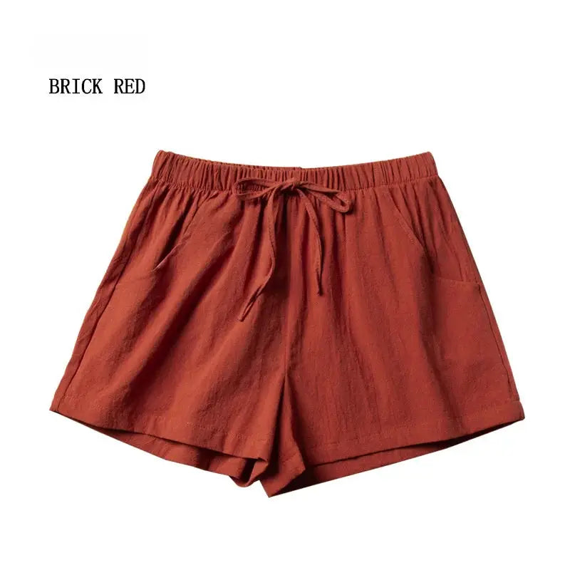 ITOOLIN women's casual linen shorts, brick red, high-waisted with drawstring, Simples Market