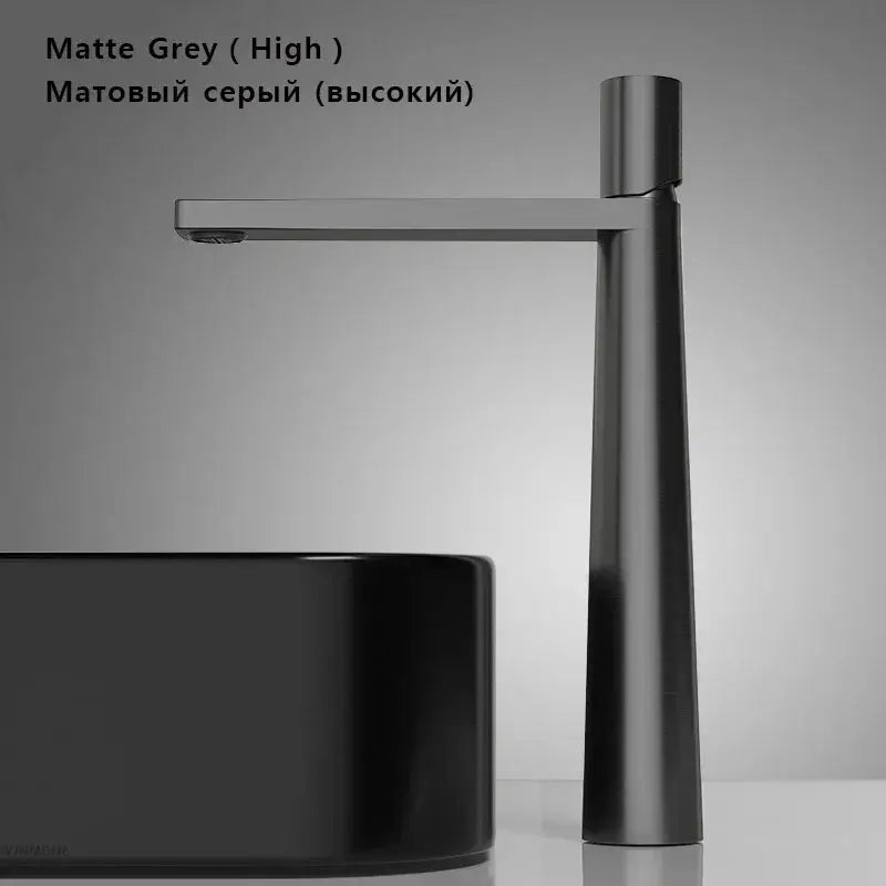 Simples Market matte grey basin faucet with tall single-handle design for washbasin.