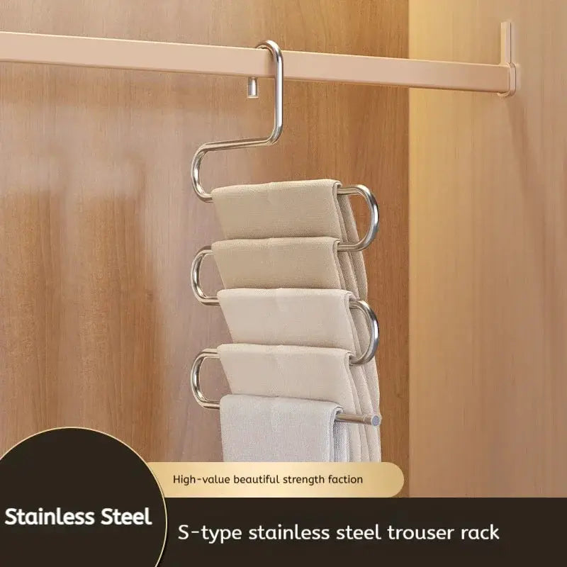 5-layer S-type stainless steel trouser rack for hanging pants and storage