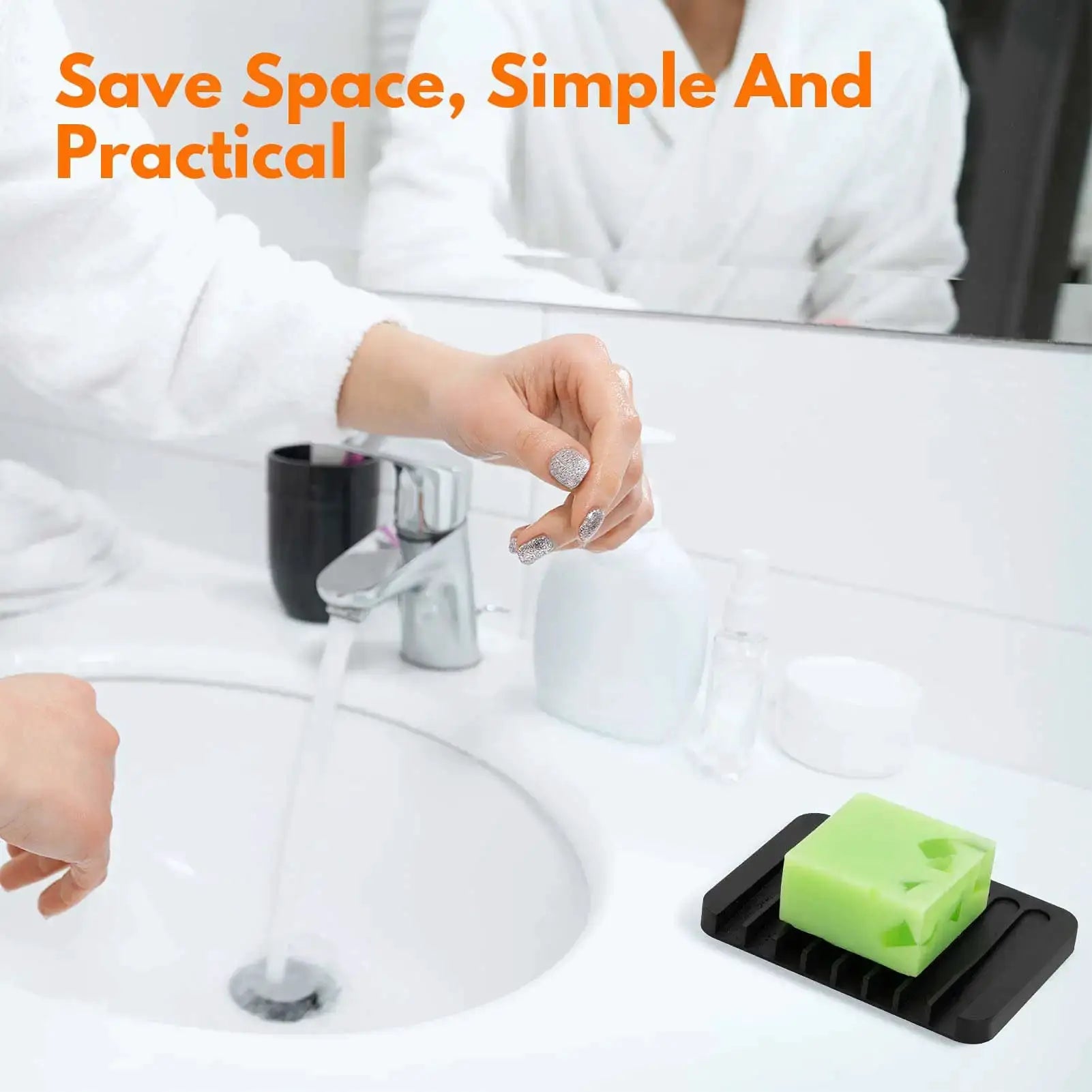 Simples Market 1-Pack silicone draining soap holder, black non-slip tray for bathroom countertop