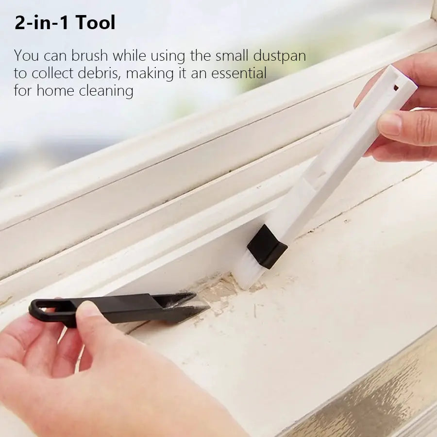 Simples Market 2-in-1 window cleaning tool: white brush with built-in dustpan and black scraper