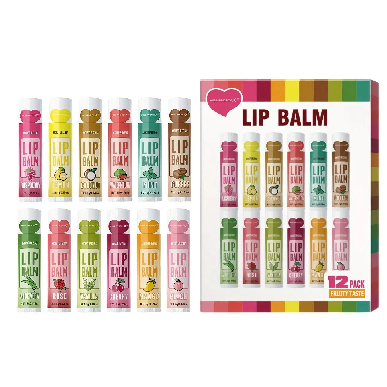 Lipsure Lip Balm Set 12 Pack 5g Each Hydrating Long Lasting Moisturizing With Exfoliating For Hydrated Lips