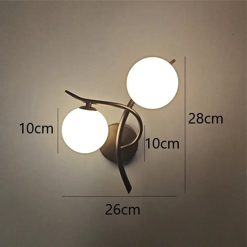 Simples Market Nordic modern iron wall lamp with two glass globe lights for wall-mounted bedroom or corridor decor