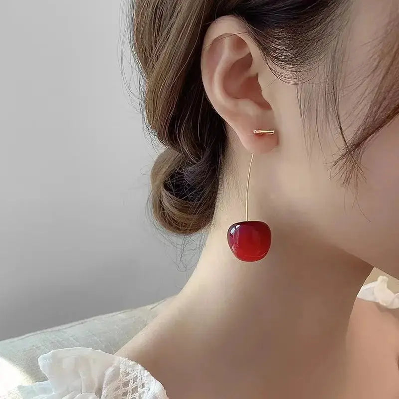 Cute Red Cherry Earrings Fashion Jewelry For Girls Women Versatile Sweet Cherry Design Gift Idea