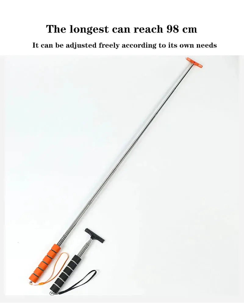 Simples Market car rearview mirror cleaning tool with a telescopic stainless-steel wand and orange/black grips