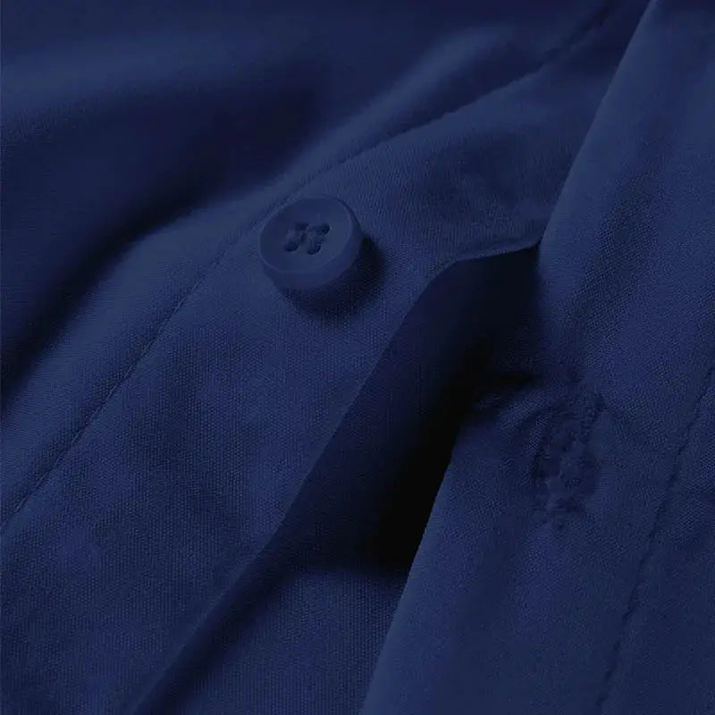 Men's navy blue short-sleeve shirt by Simples Market; solid color business casual top with button
