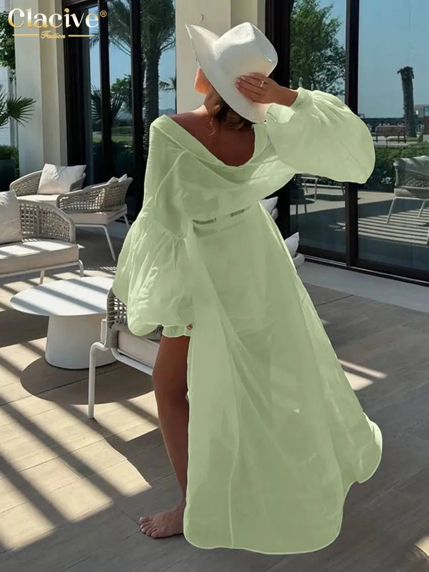 Clacive White 2 Piece Set Women Loose Long Sleeve Robe And Shorts